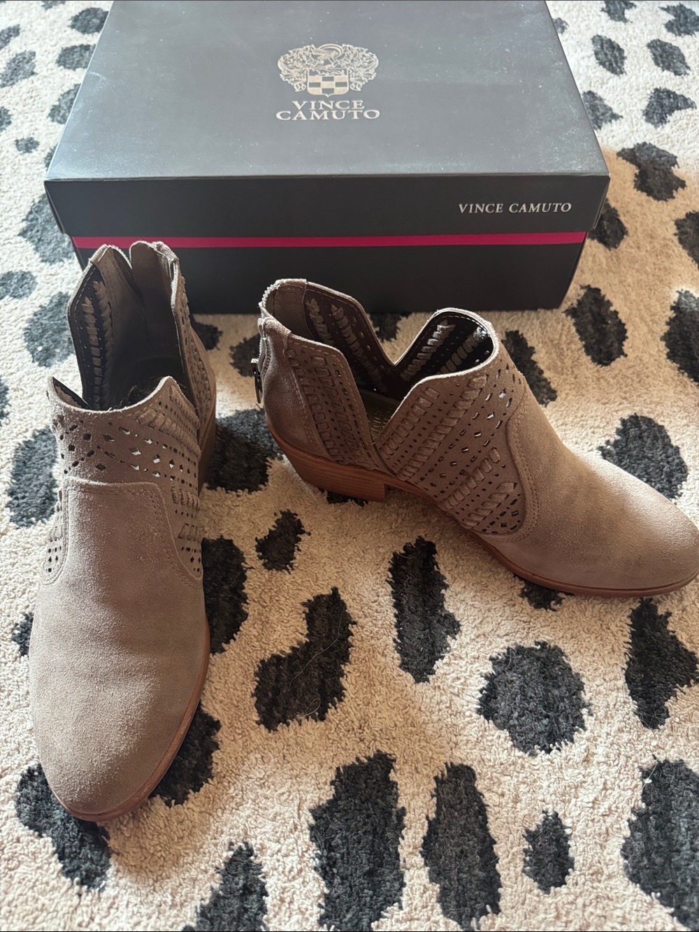 Vince Camuto Taupe Cutout Suede Ankle Booties